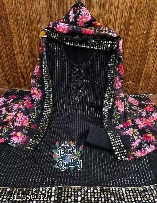 New Arrival Super Hit Design Suits Women's Black Floral Embroidered Georgette Suits & Dress Materials