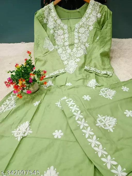 BEST FULL CHIKANKARI WORK KURTI WITH PLAZZO