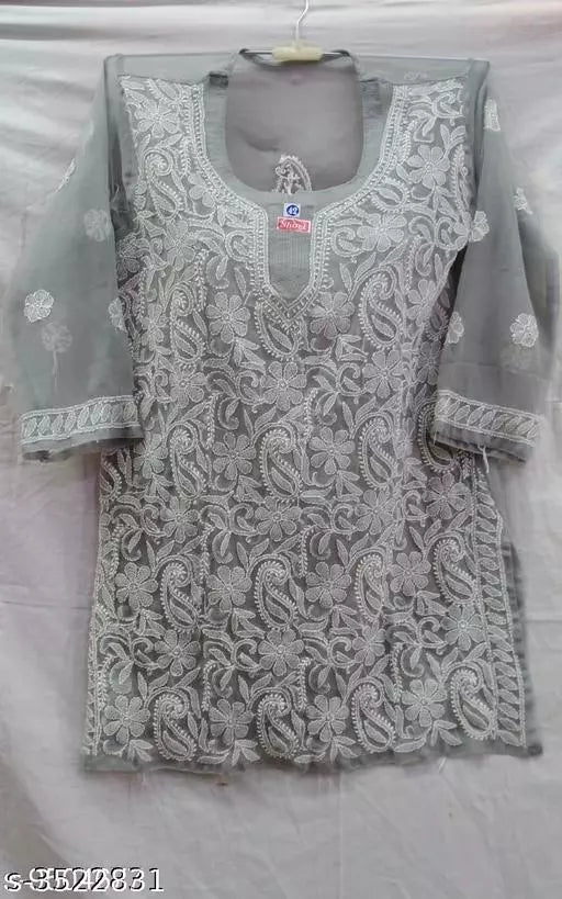 Women Chiffon A-line Chikankari Short Kurti