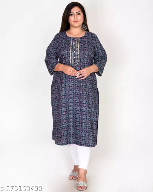 Swasti Plus Size Women Printed Floral Print Pure Cotton Straight Kurta (Blue)