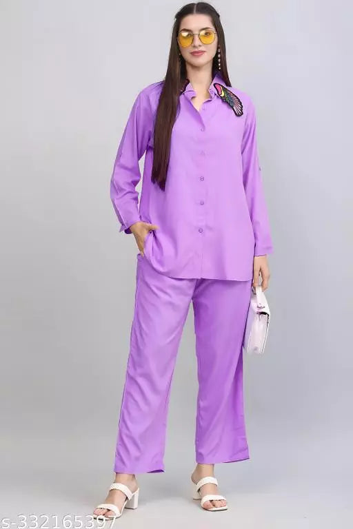 Women's Co-ord Set: Solid Shirt & Pants