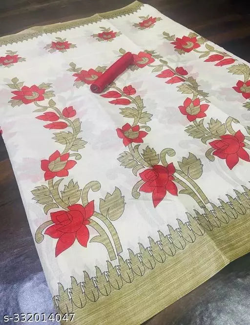 LIGHT WEIGHT FLORAL PRINTED KHADI SILK BLENDED SAREE