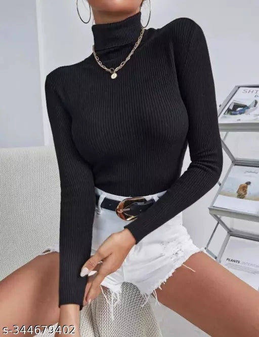 Jkp Collection Women's & Girl's Casual Top For Stylish Lycra Fabric Full Sleeve Solid pattern Perfact Top In Color Black