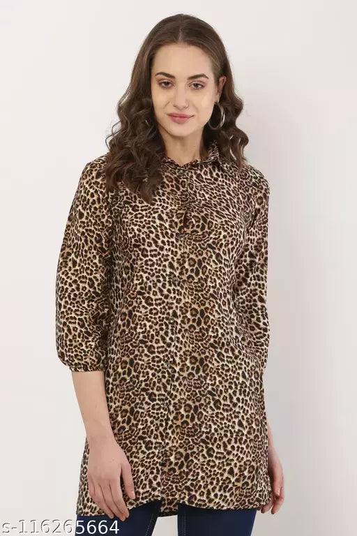 Casual Regular Sleeves Jacquard Women Brown Top
