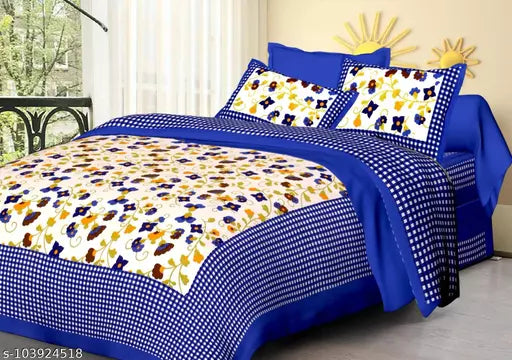 Double Pure Cotton Bedsheet With 2 Pillow Covers