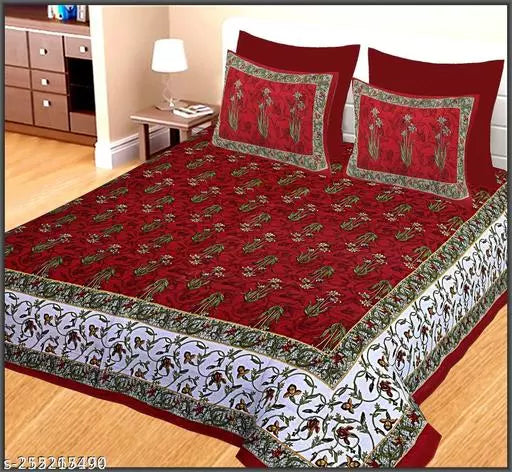 Jaipuri Pure Cotton Double Bedsheet With 2 Pillow Cover