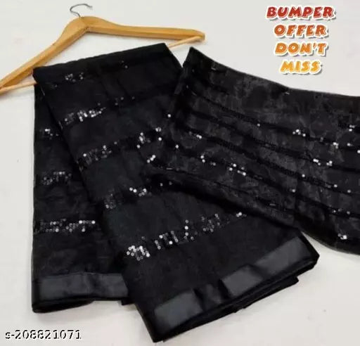 Stylish Sequence Work Net Saree With Fancy Blouse Pieces