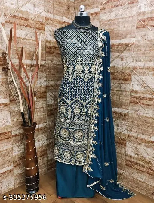 Women's Double Heavy Georgette Embroidered blooming concept in salwar suit & Dress Materials kerosiene colour