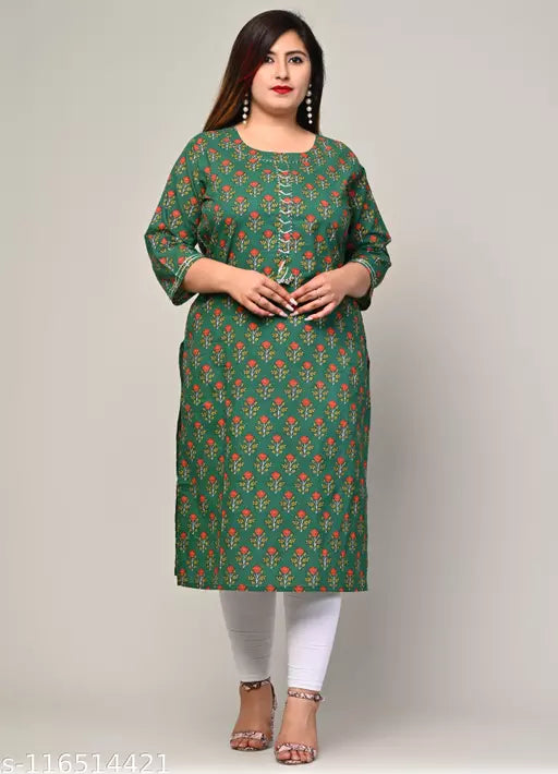 Swasti Plus Size Women Printed Pure Cotton Straight Kurta