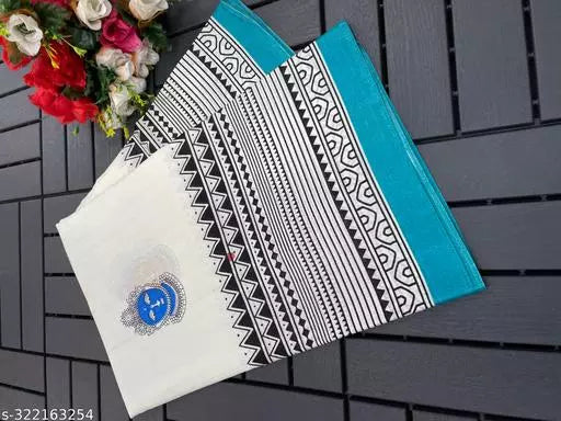 LIGHT WEIGHT KATHAKALLI DESIGNER BEST PRICE ( COTTON BLEND -ART SILK MIX MATERIAL) SKIN FRIENDLY SAREE WITH UNSTICHED BLOUSE