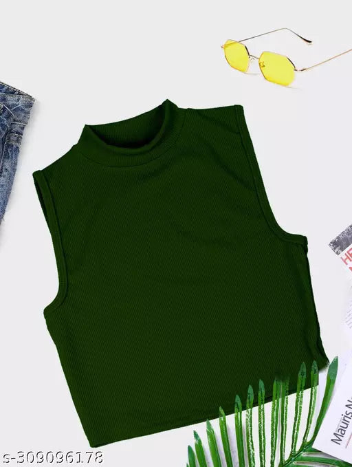 Women's Solid Cotton Rib Knit Crop Tank Top