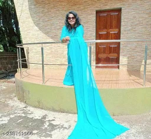Georgette skyblue Sarees BY KRADDLE