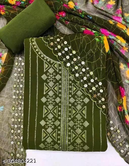 Women's NEW Unstiched fancy Georgette Multiwork Suits Sequence Embroidered Party Wear Best Of Salwar Suits & dress Materials green Colours