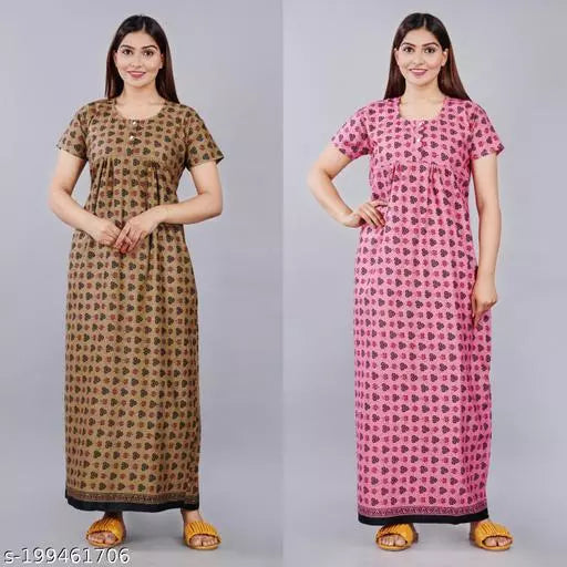 Cotton Stylish Nighty For Women/Printed Nights For women Combo Pack Of 2