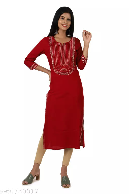Swasti Plus Size Women Embroidered Rayon Straight Kurta (Maroon)
