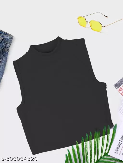 Women's Solid Cotton Rib Knit Crop Tank Top