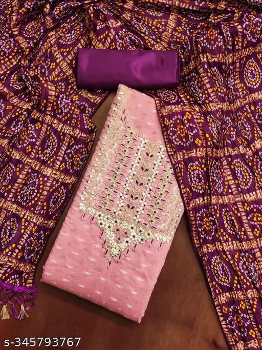 Jeqard With Gota Work suit With Chinon Print Dupatta for Womens
