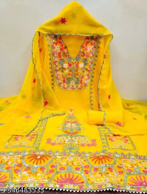 Aagyegi Sensational Salwar suits & Dress Materials Georgette Fancy Heavy Double Thread Embroidered Work womens Suits like party wear And upcoming Festival Wear Salwar Suits