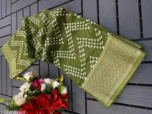 EMBELLISHED BORDER LIGHT WEIGHT BEST DESIGN COTTON BLEND -ART SILK MIX MATERIAL) SKIN FRIENDLY SAREE WITH UNSTICHED BLOUSE