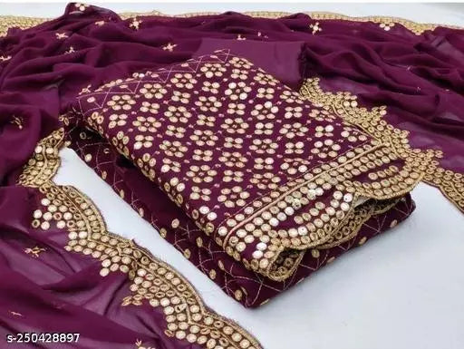 Aagyeyi Sensational Salwar Suits & Dress Materials Georgette 9mm Heavy sequence Work Wear Suit Like Party Wear Garara suit Dark wine Colour
