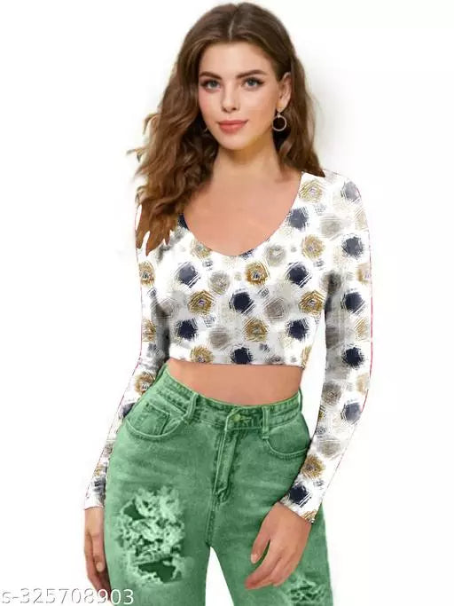 Western Printed V_ Neck Crop Top