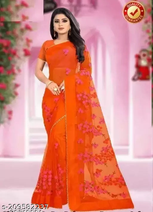 Net saree Attractive Beautifully Flower Design under in Rupees 399 Only and Free delivery All Over In India