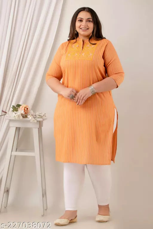 Neerupam Collection Pure Cotton Embroidered Orange Kurti For women