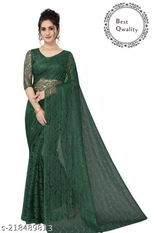 Brasso rasal Net sarees Green Colour