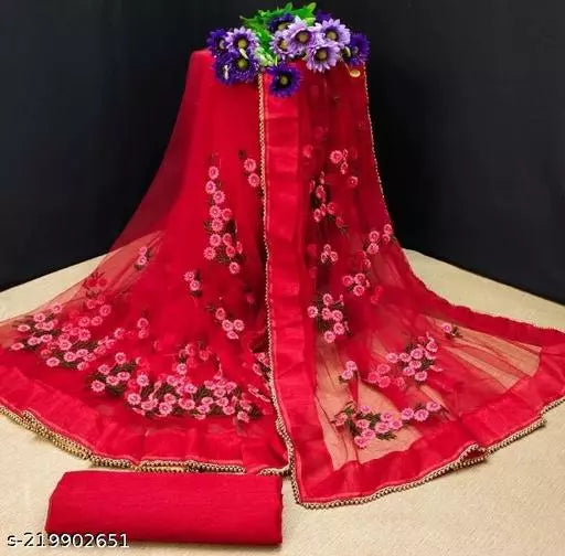 Fancy New Latest Embroidered Bollywood Net saree Red