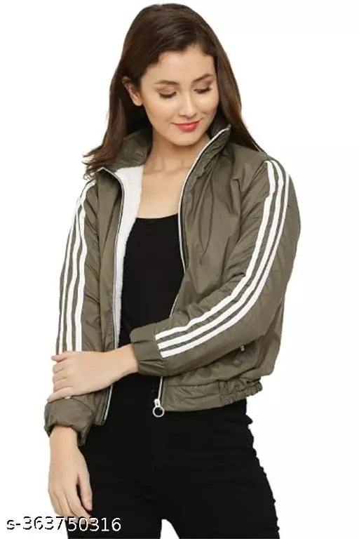 Womens striped sleeve bomber jacket - Main Image