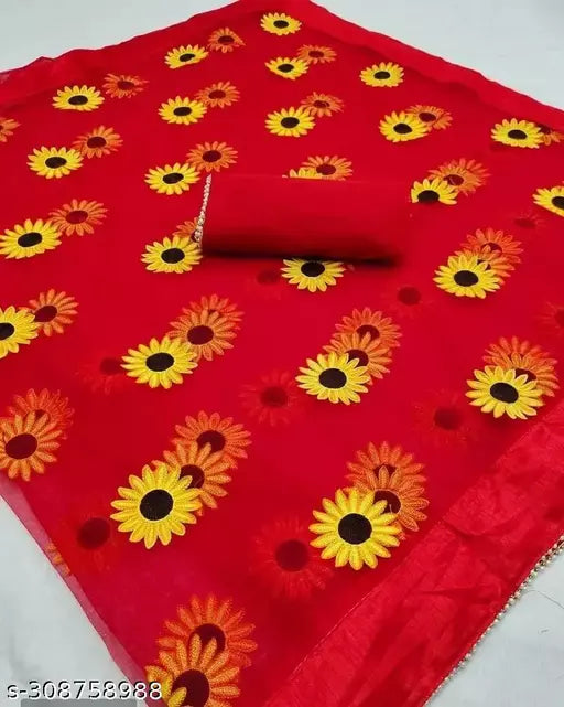 Fancy Embroidered Net Embroidered Red sarees