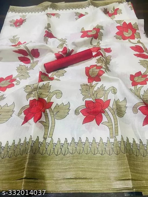 LIGHT WEIGHT FLORAL PRINTED KHADI SILK BLENDED SAREE