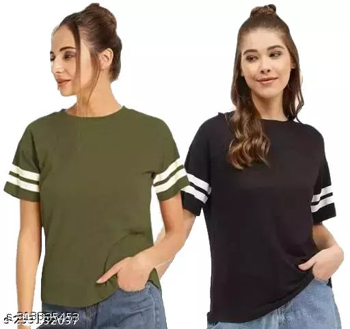 Women Color Block HALF Sleeve Designer Party wear Top for women and Girls(COMBO OF 2)