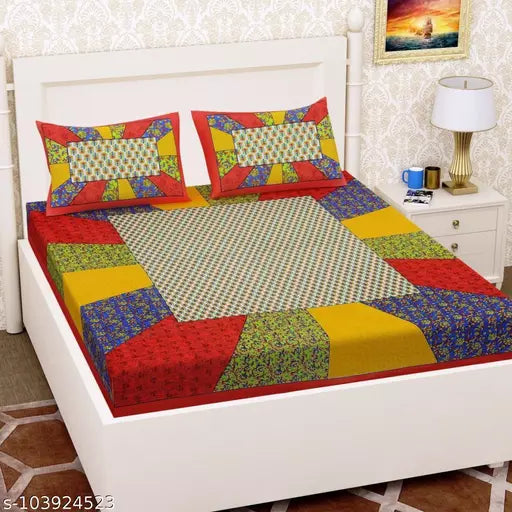 Double Pure Cotton Bedsheet With 2 Pillow Covers