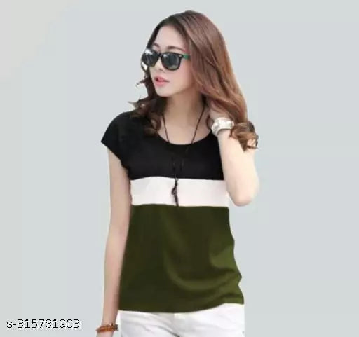 Women Color Block HALF Sleeve Designer Party wear T-shirts for women and Girls (Combo2)