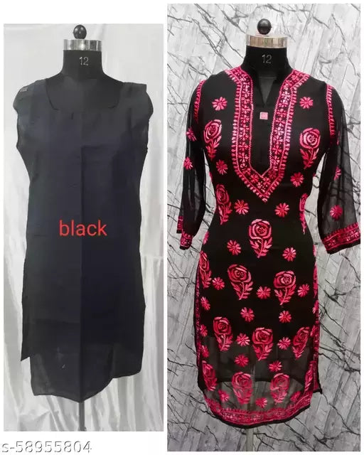 BLACK SHADED ROSE WITH INNER Kurti