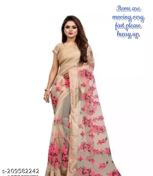 Net saree Attractive Beautifully Flower Design under in Rupees 399 Only and Free delivery All Over In India