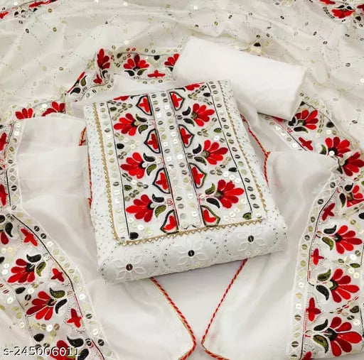 New Arrivals Party Wear Fancy Womens Chanderi Cotton Unstiched Salwar Suit And Dress Materials