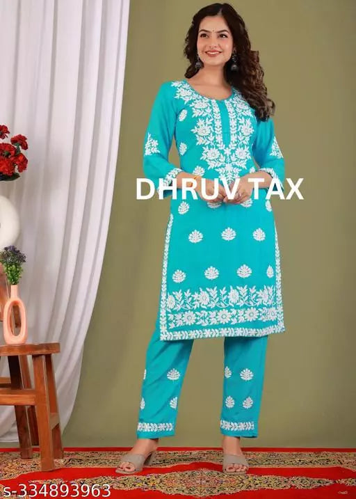BEST FULL CHIKANKARI WORK KURTI WITH PLAZZO