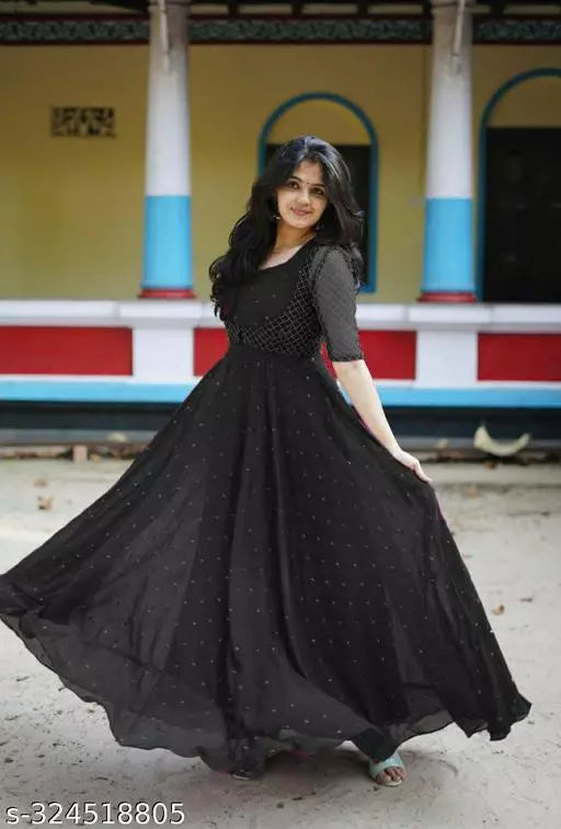 Exquisite Georgette Gown with Jacket for ladies - A Stylish Maxi Dress long frock for Women Ideal for Weddings Formal Events Parties Ceremonies Photo Shoots Performing Arts and Anniversary Celebrations