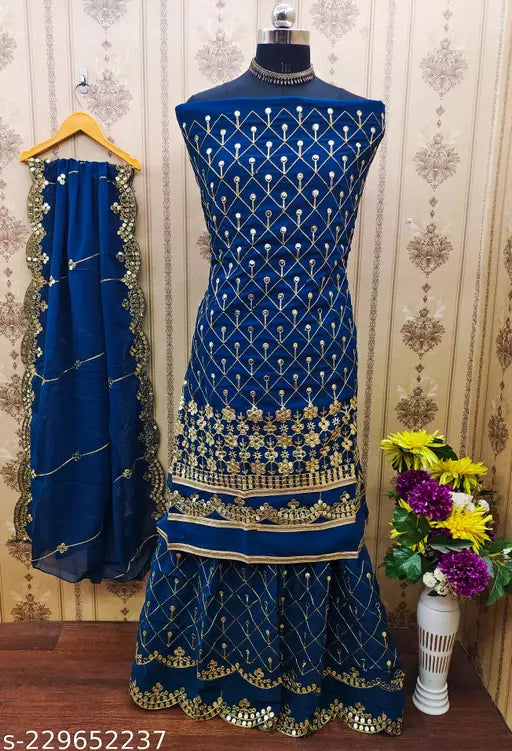 Georgette 9mm Heavy sequence Work Wear Suit Like Party Wear Garara suit