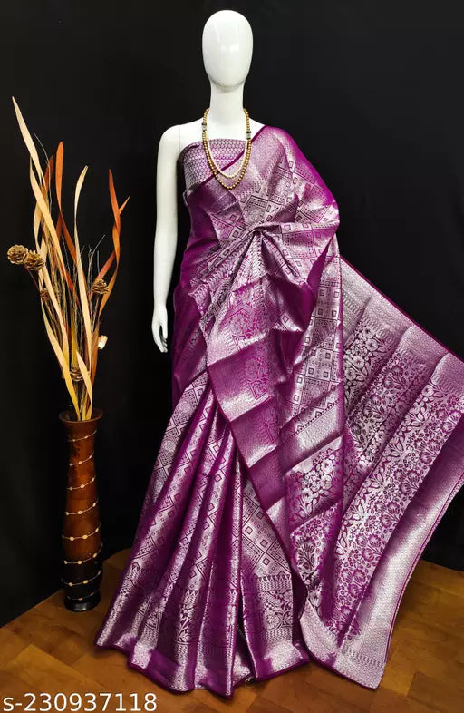 Morpich Fashion Purple Banarasi Silk Silver Zari Saree