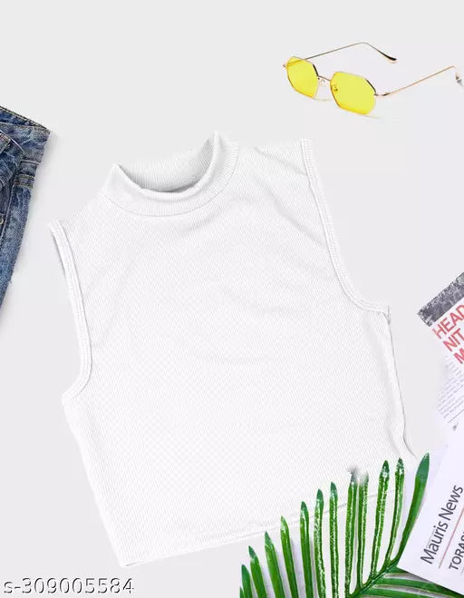Women's Solid Cotton Rib Knit Crop Tank Top