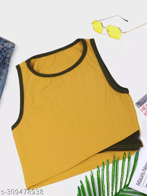 Women's Solid Cotton Rib Knit Crop Tank Top