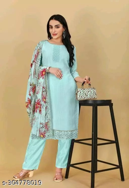 Women's Unstiched fancy Georgette Suits Sequence Embroidered Salwar Suits & dress Materials Sky Blue Colours