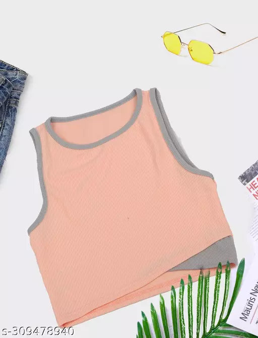 Women's Solid Cotton Rib Knit Crop Tank Top