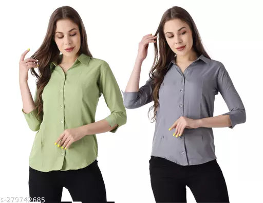 Women's Regular Fit Solid Spread Collar Casual Shirt (Pack of 2) combo