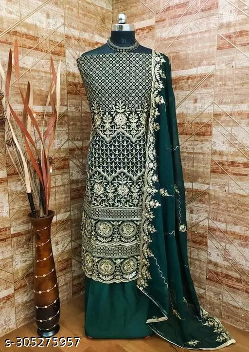 Women's Double Heavy Georgette Embroidered blooming concept in salwar suit & Dress Materials green colour