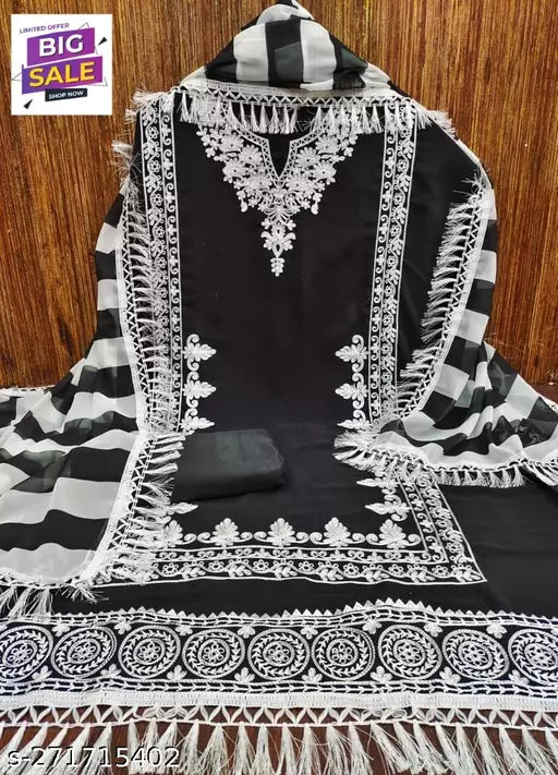 Fancy Women's Unstiched Patiala Georgette Suits With Beautifull Chainstich Work Black Suit