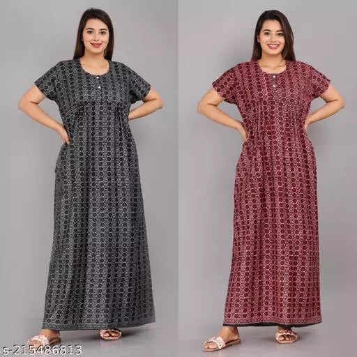 Geeta Fashion Women's Cotton Printed Nighty For Women Maxi For Nighty For Women Combo(Pack Of 2)